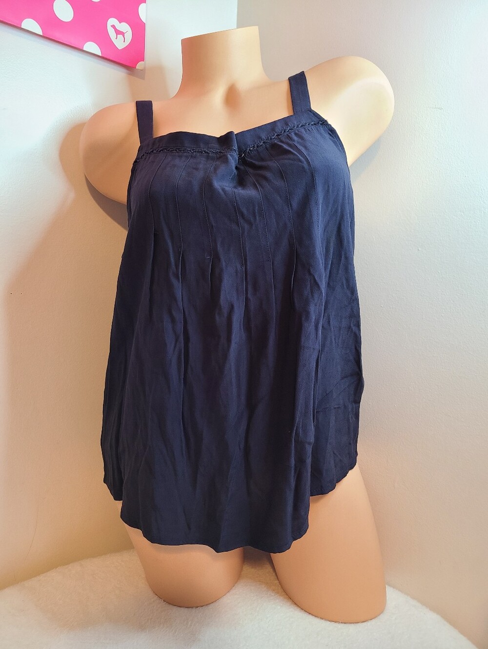 LOFT Navy Blue Square Neck Pleated Tank Top Size M